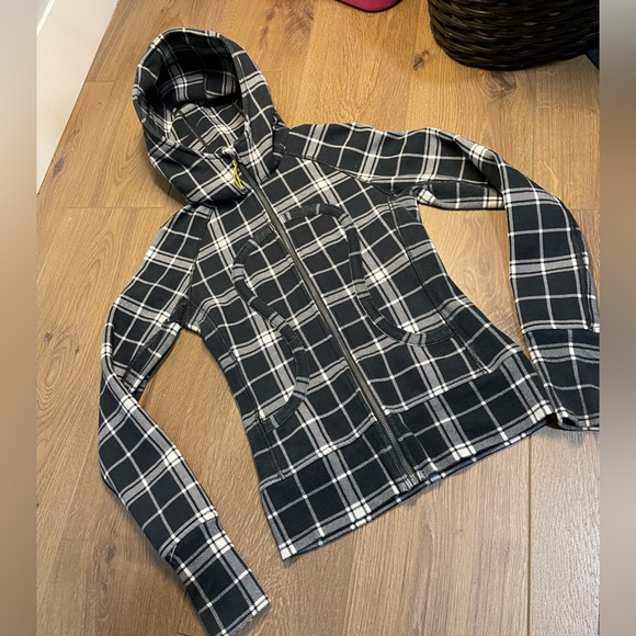Lululemon Navy White Varsity Plaid Check Scuba II Hoodie Jacket Size 2 HTF - Picture 2 of 6